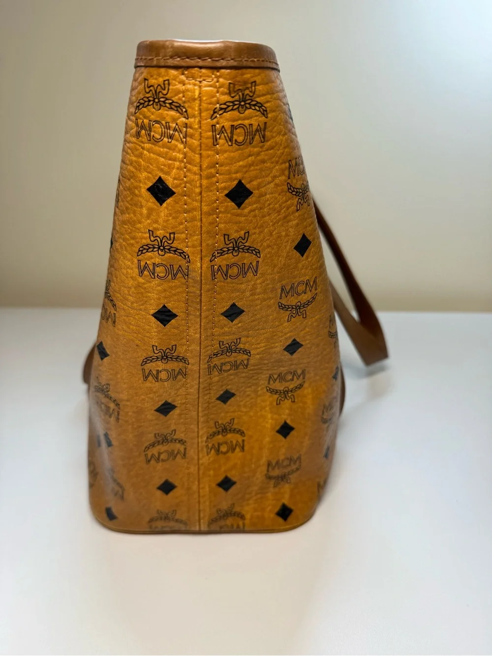 MCM Vintage Cognac Visetos Large Tote Bag